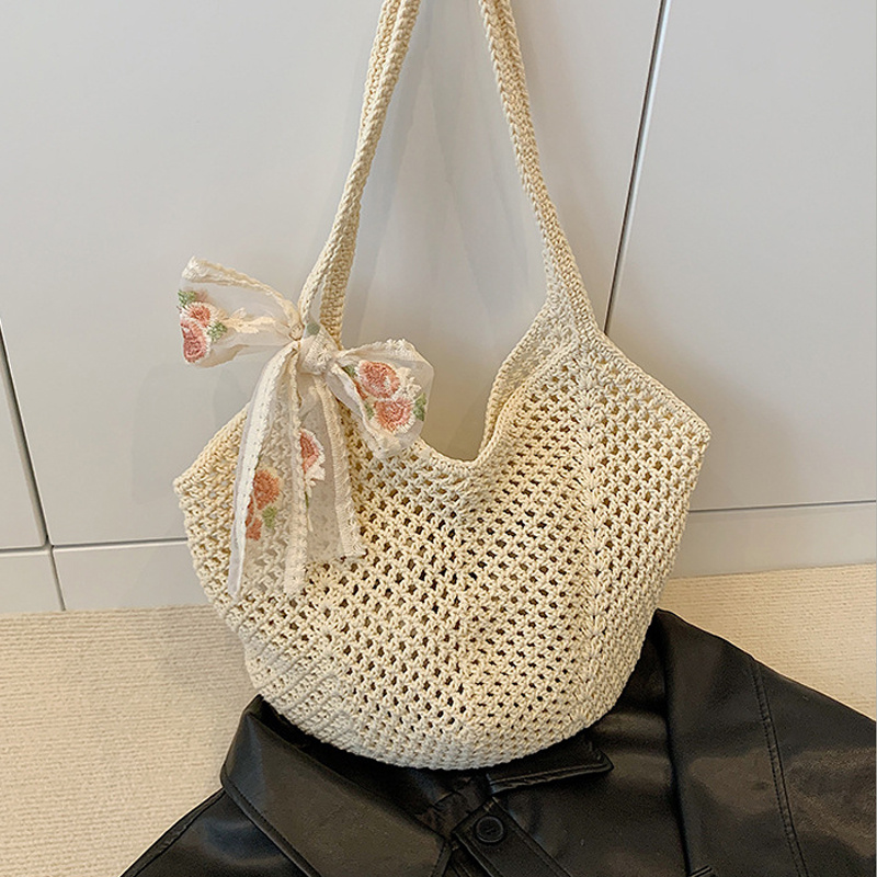 Crochet Market Bag - Summer Lace Bow Tote Bags Women