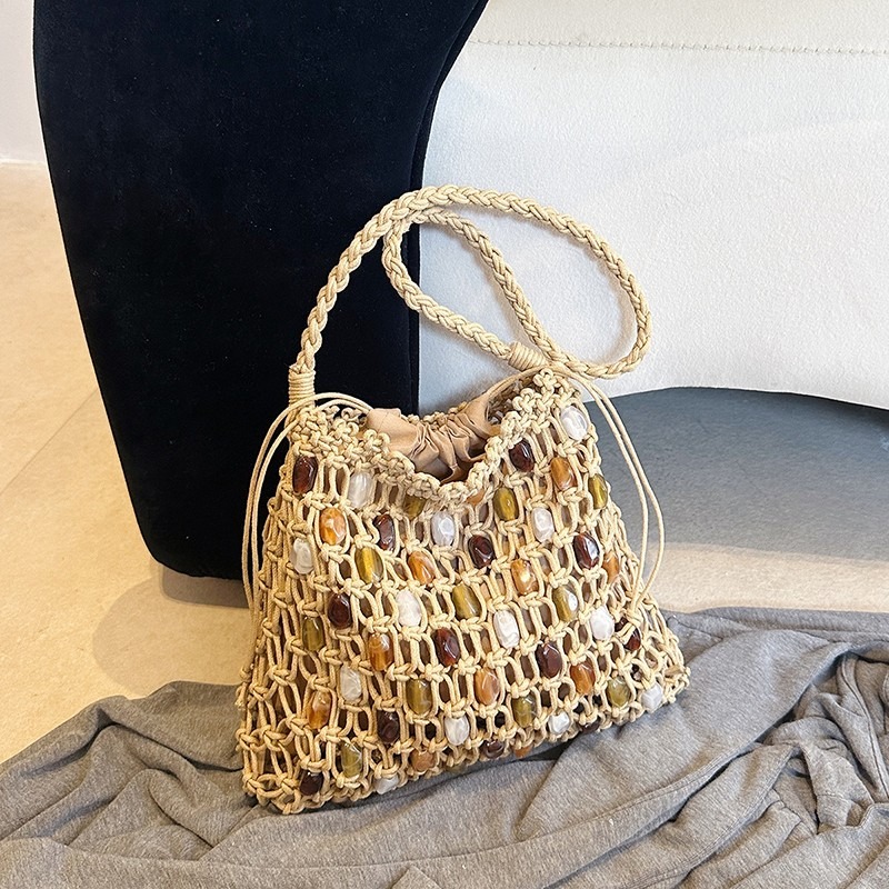 Crochet Market Bag - Summer Hollow Out Woven Beaded Crochet