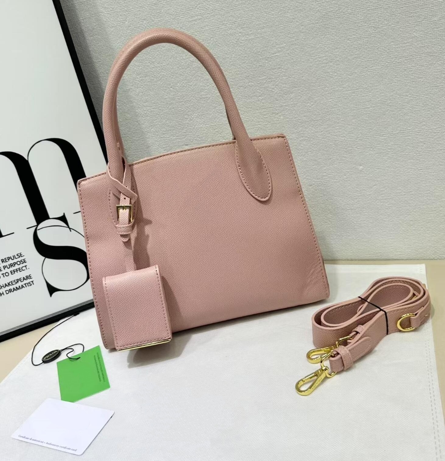 Women Bags Prada - Women Dusty Pink Crossgrain Leather Tote
