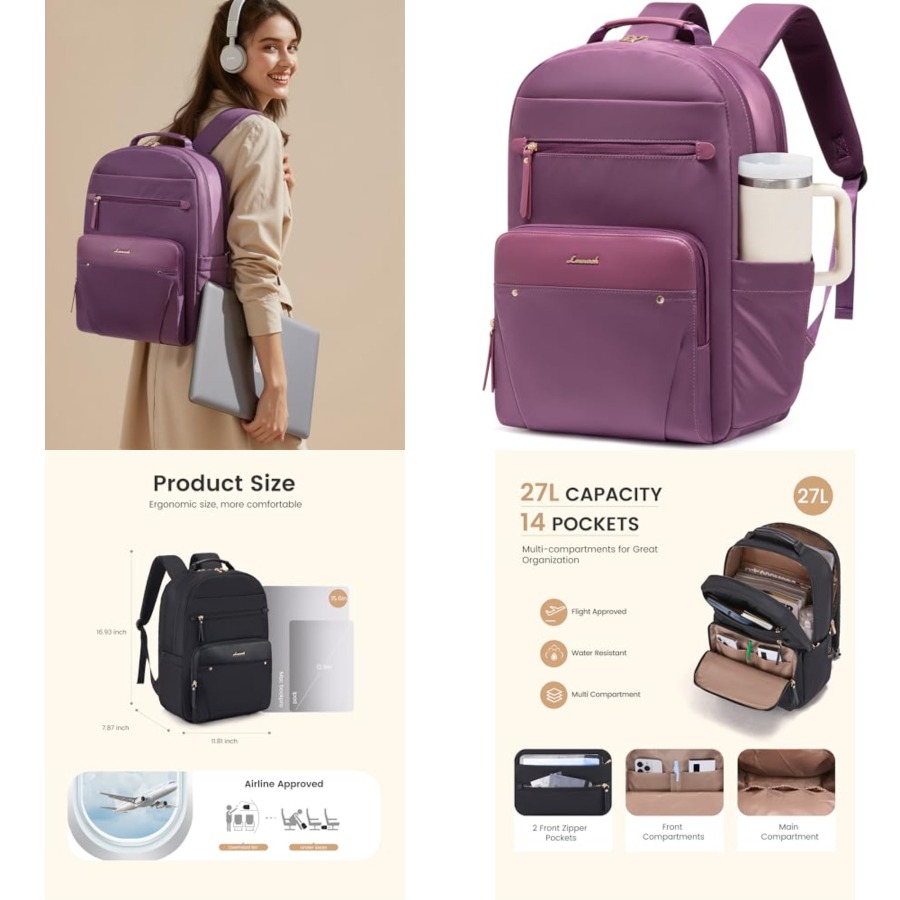 Women Bags For Work - Laptop Backpack for Women with Leather