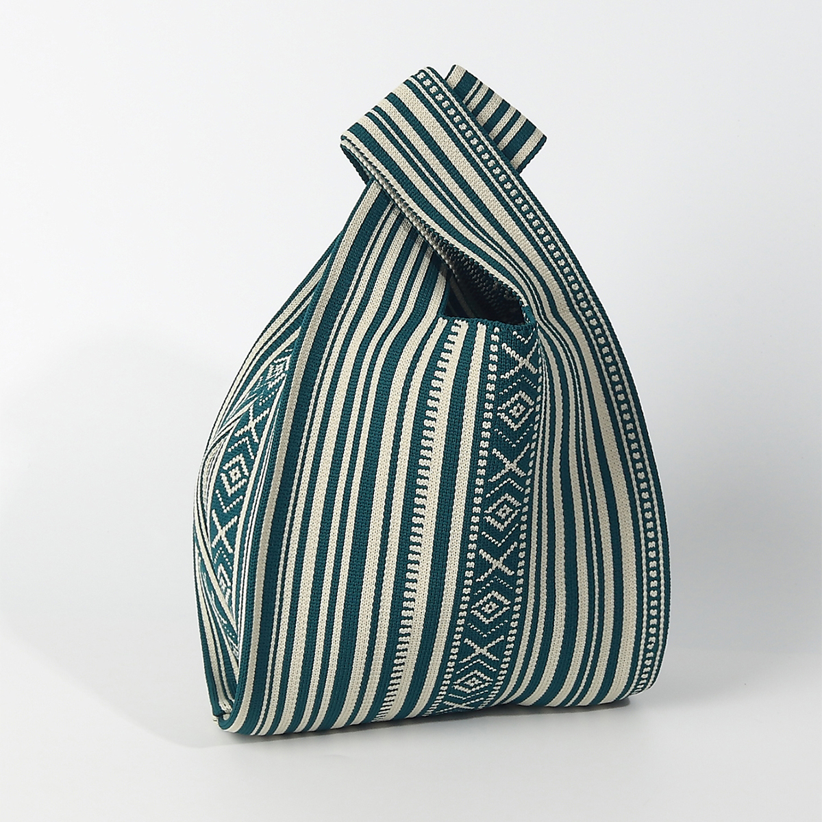 Crochet Market Bag - Line Pattern Knitted Crocheted Breathable Handbag,