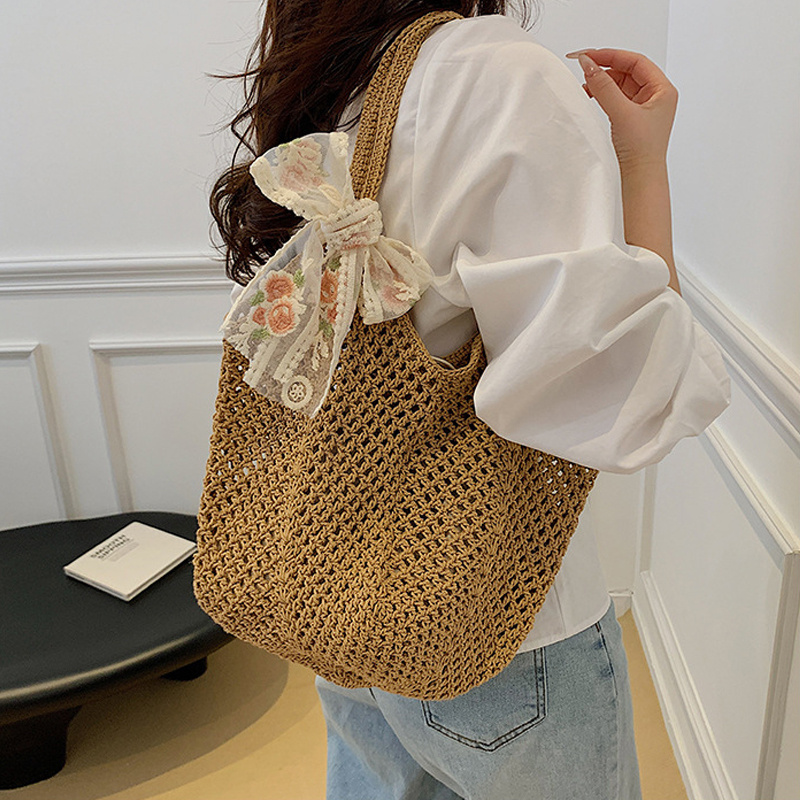 Summer Lace Bow Tote Bags Wome - Crochet Market Bag 리뷰 및 가격