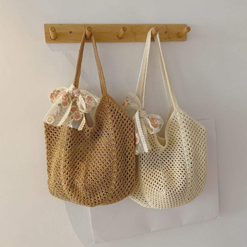 Summer Lace Bow Tote Bags Wome - Crochet Market Bag 리뷰 및 가격