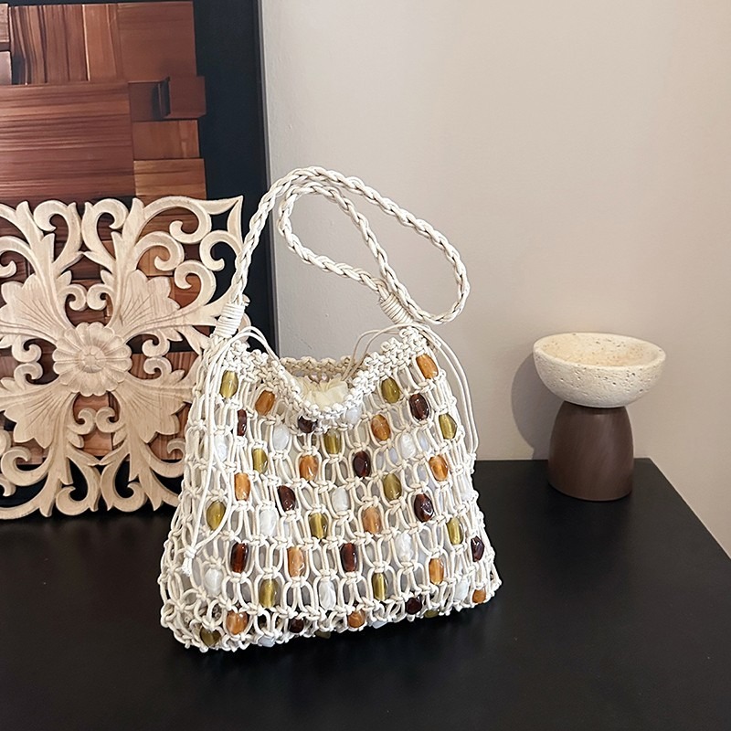 Summer Hollow Out Woven Beaded - Crochet Market Bag 리뷰 및 가격