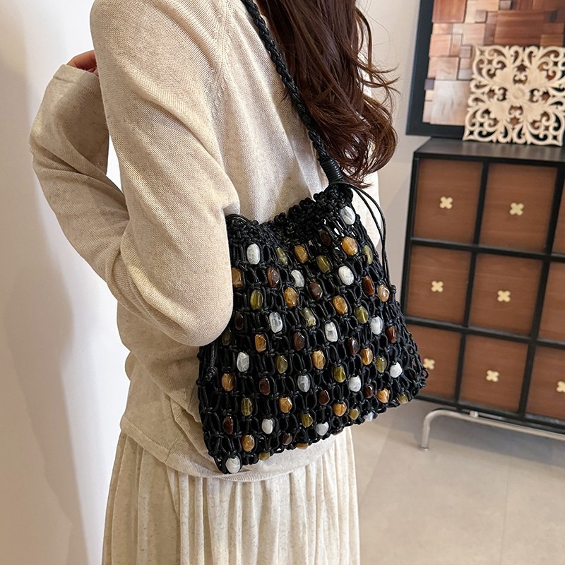 Summer Hollow Out Woven Beaded - Crochet Market Bag 리뷰 및 가격