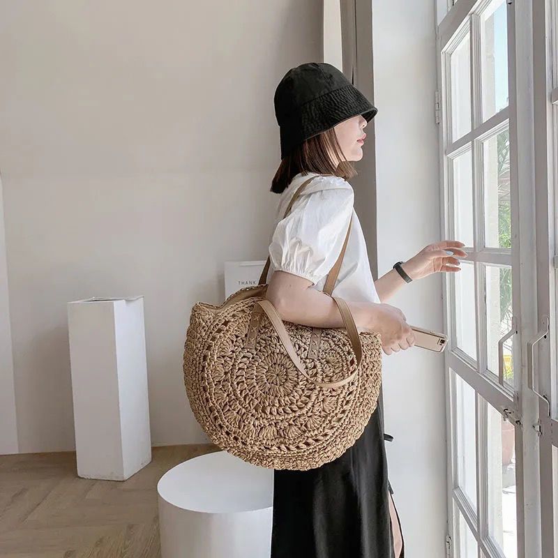 Fashion Round Crochet Straw To - Crochet Market Bag 리뷰 및 가격