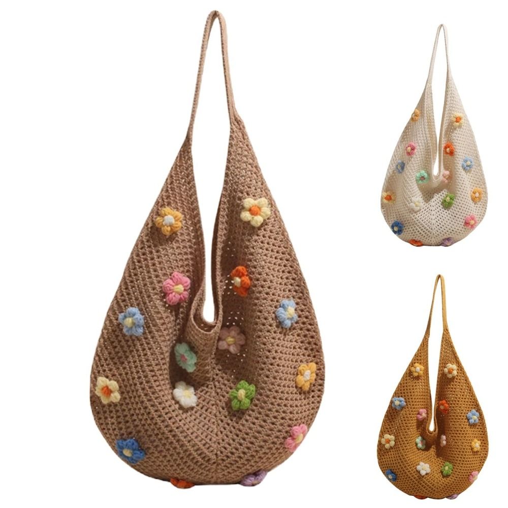 Fashion Flower Knitted Shoulde - Crochet Market Bag 리뷰 및 가격