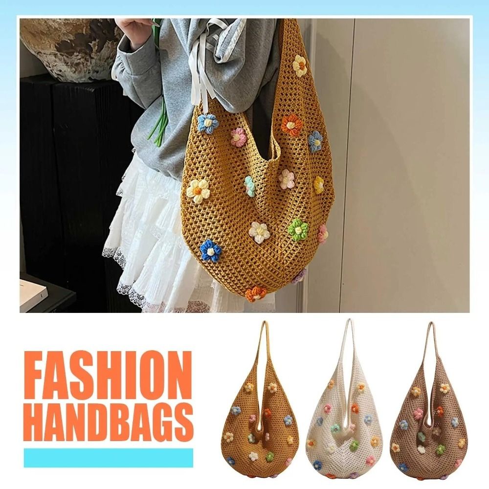 Fashion Flower Knitted Shoulde - Crochet Market Bag 리뷰 및 가격