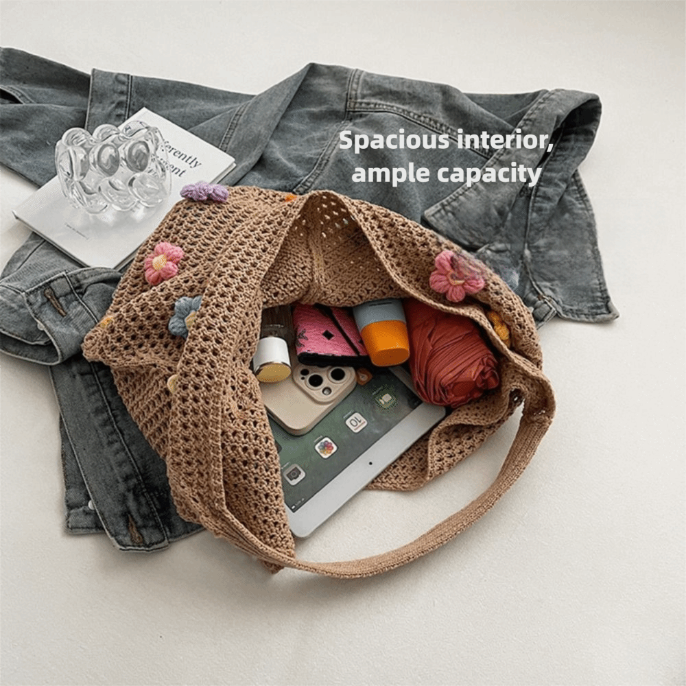 Fashion Flower Knitted Shoulde - Crochet Market Bag 리뷰 및 가격