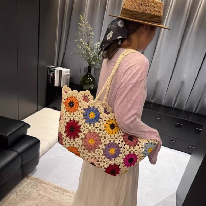 Fashion Vintage Flowers Handma - Crochet Market Bag 리뷰 및 가격