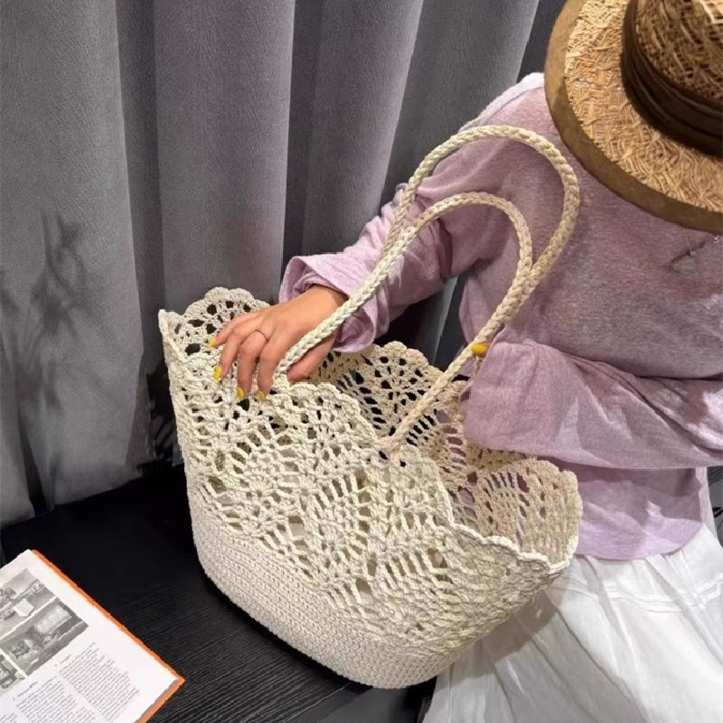 Fashion Vintage Flowers Handma - Crochet Market Bag 리뷰 및 가격