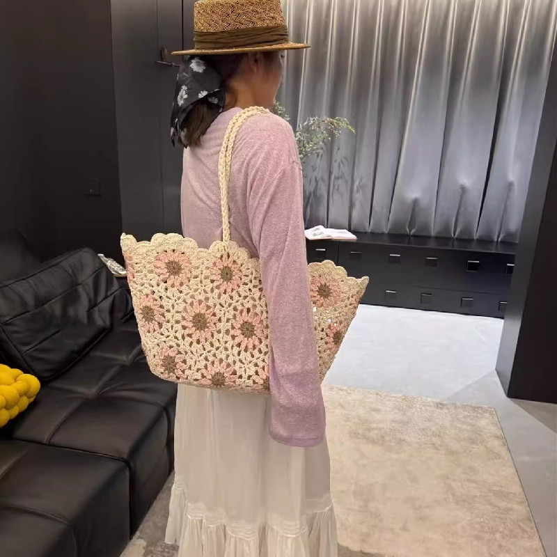 Fashion Vintage Flowers Handma - Crochet Market Bag 리뷰 및 가격