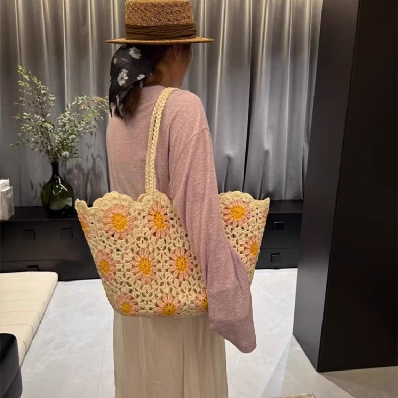 Fashion Vintage Flowers Handma - Crochet Market Bag 리뷰 및 가격