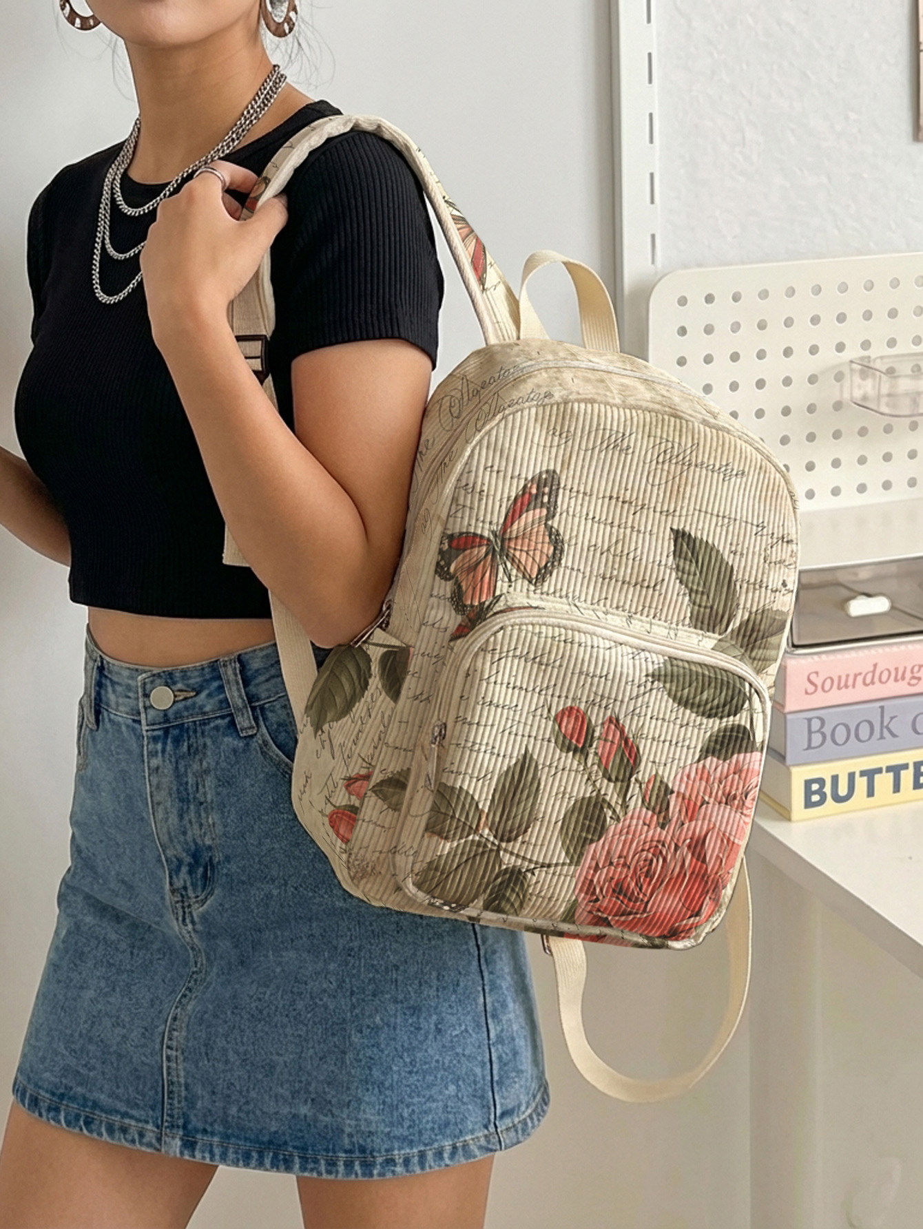 Vintage Roses & Butterfly Prin - Women Bags Medium Size 리뷰 및 가격