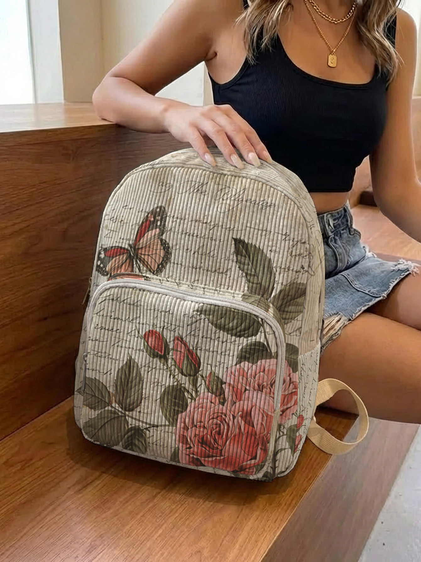 Vintage Roses & Butterfly Prin - Women Bags Medium Size 리뷰 및 가격